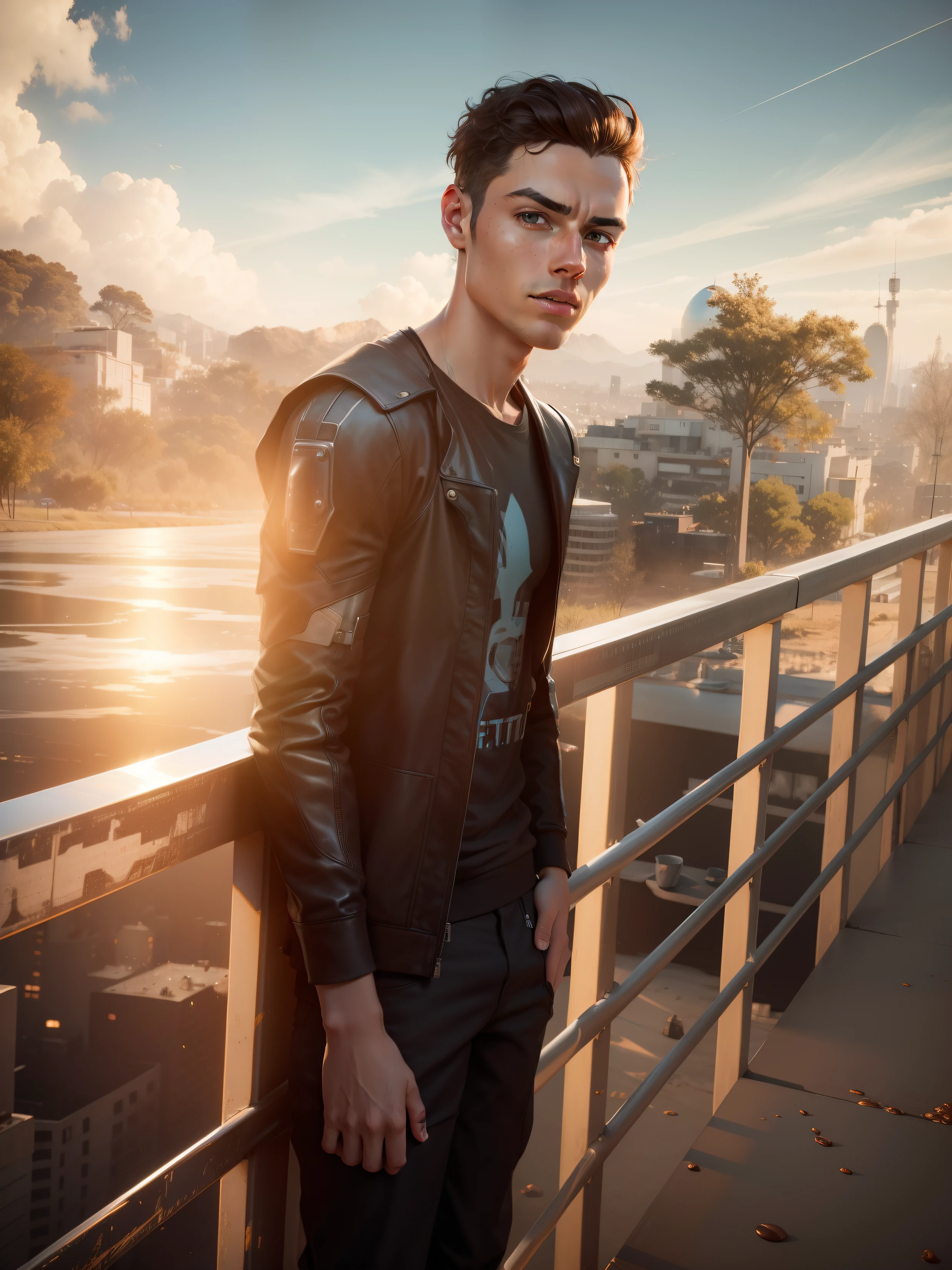 Boy with coffee futuristic background realistiti c fuce 8k ultim high quality hd