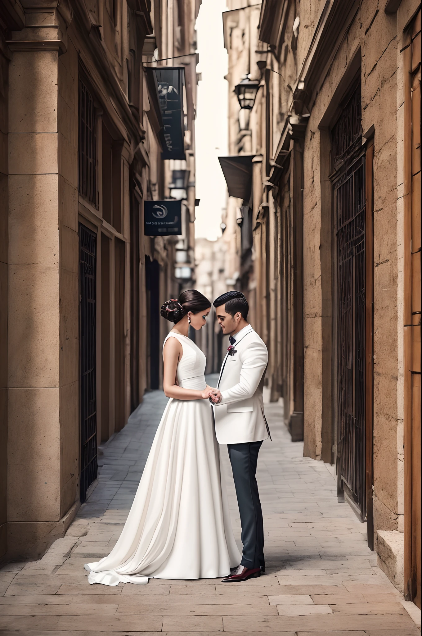 vogue photography,A couple,Women wear long white dresses,Men wear suits,pretty,Realiy:1.4,16k,film effect,vogue photography,Works of masters,tmasterpiece:1.4,Super resolution,Nikon D850 shot,primitive,ultra-wide-angle,Low-camera shooting, --auto