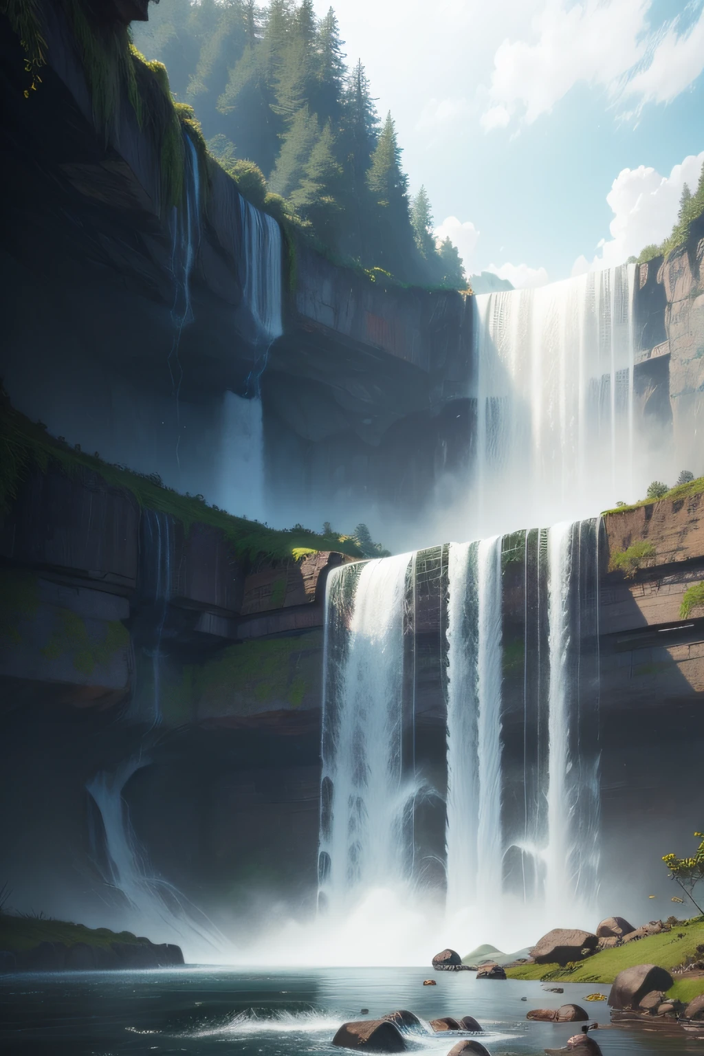 A waterfall falling from the sky