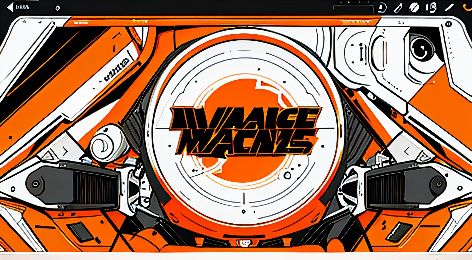 Close up of orange and white color poster on black and white background,Render mechanical lines,Cool,Vector graphic design,
