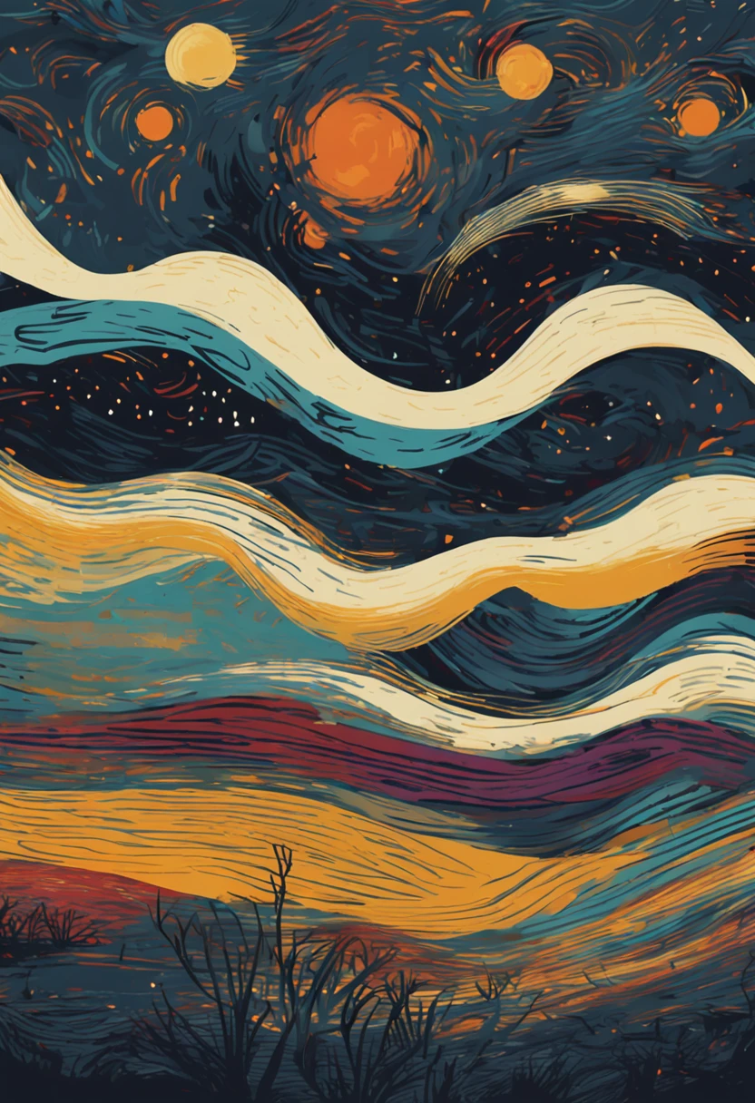 a painting of the starry night with a paint brush, in the style of generative art, arthur dove, realistic, patrick dougherty, animated gifs, pixel art, mikalojus konstantinas ciurlionis