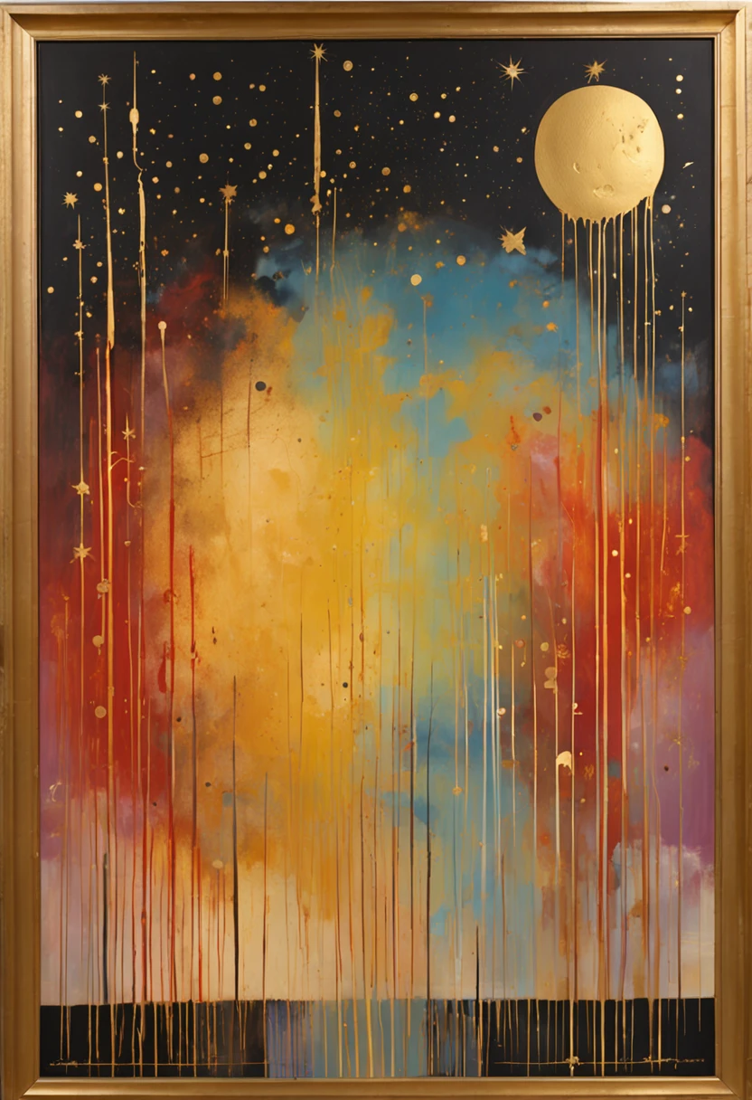 a gold moon with constellations, in the style of retro-futuristic propaganda, animated gifs, logo, gold and black, subtle gradients, hurufiyya, tenwave