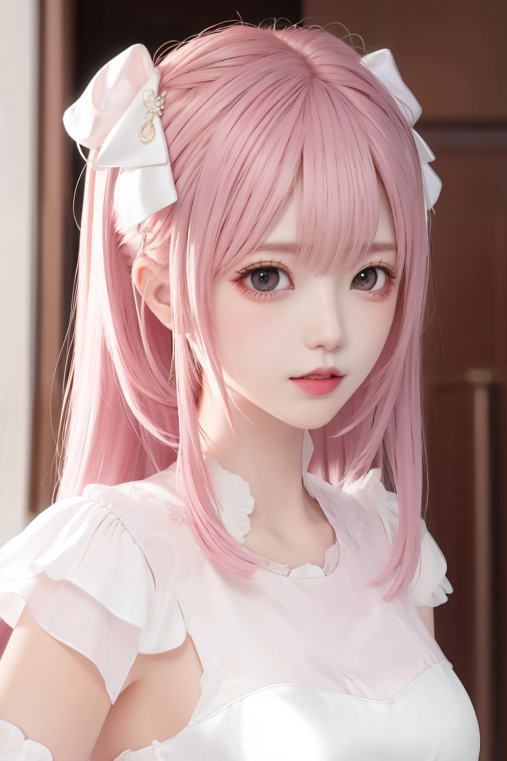 Pink hair white silk