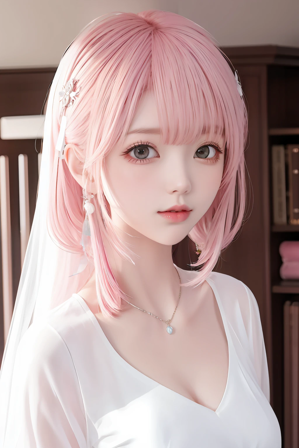 Pink hair white silk
