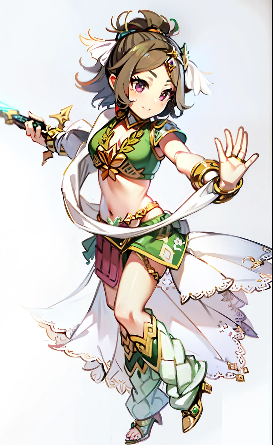 A woman in a costume holding a sword and a sword, lady palutena, natalie from epic battle fantasy, inspired by Sakai Hōitsu, knights of zodiac girl, Portrait Chevaliers du Zodiaque Fille, palutena, jrpg character, final fantasy character, jrpg character art, high detailed official artwork, Sora, hq artwork, Sakura Kinomoto