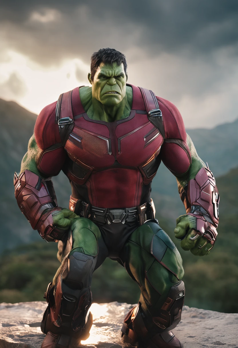 As the Hulk，The visual detail of 8K is grasped to the extreme，HD delicate，Facial expressions are well depicted，The eye details are realistic and godly，The suit details are meticulous，A fusion of Marvel and DC's unique style，Ultra-realistic visuals，Cinematic dynamic composition，Incredible detail，The picture is sharp and clear，The details are exquisitely detailed，The night light creates perfectionism，Award-winning realism style，Moody light effect。