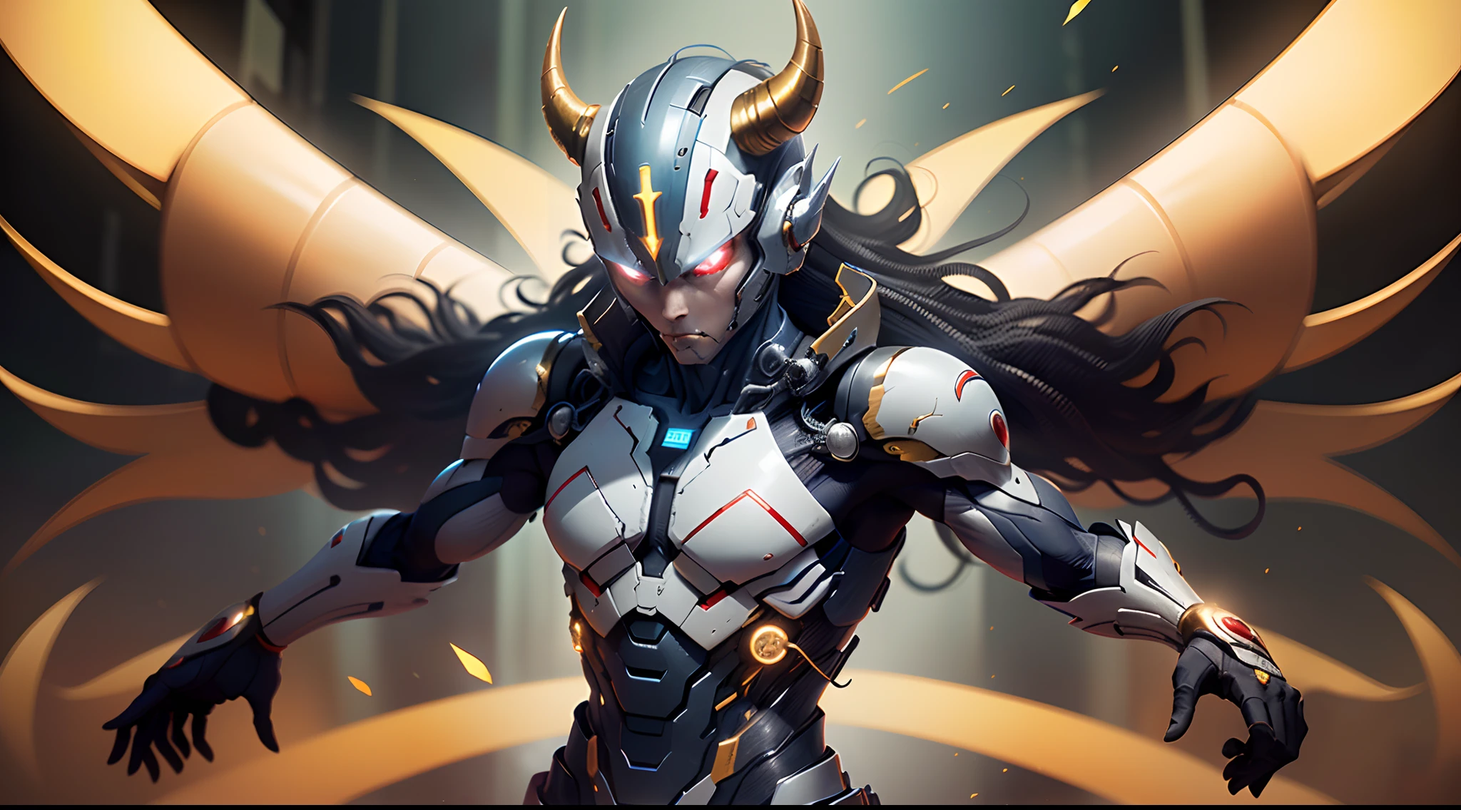 Ultraman has yellow-purple-red-blue eyes, black stripes, four horns on his head, energy timers are blue, and there is an arm blade on his right hand