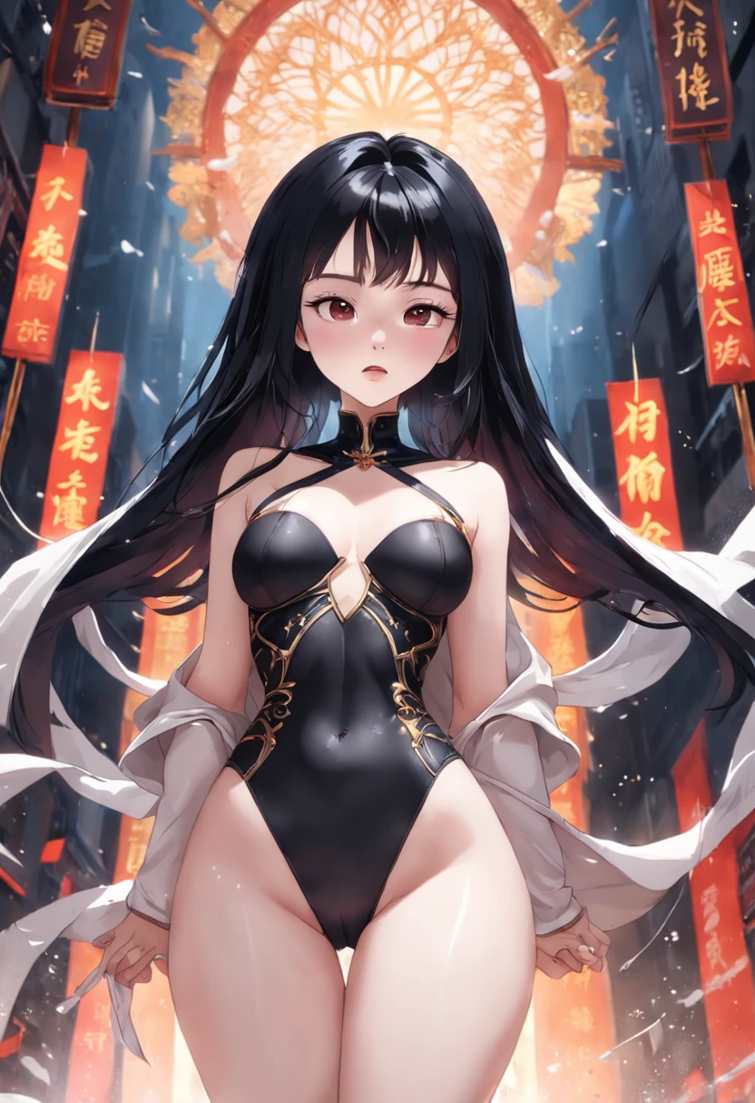 Breasts and fat buttocks, Thin waist, Long legs, Snow-white skin, The face shape refers to Fan Bingbing, Black thong boy
