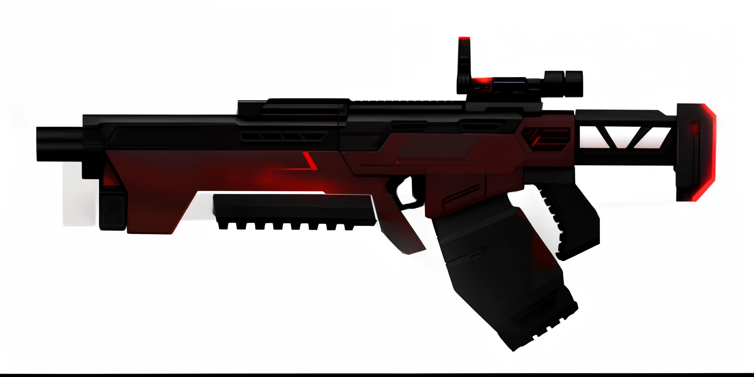 Red and black weapons,Black handle, pulse rifle, pulse rifle, futuristic assault rifle, gauss rifle, corner assault rifle, assault rifle, energy rifle, starship-troopers-rifle, SMG, laser rifles, futuristic weapon shotgun, laser rifles, 《Intrepid Covenant》Jett in , it has a red and black paint, realistic weapons, Vulkagen machine gun