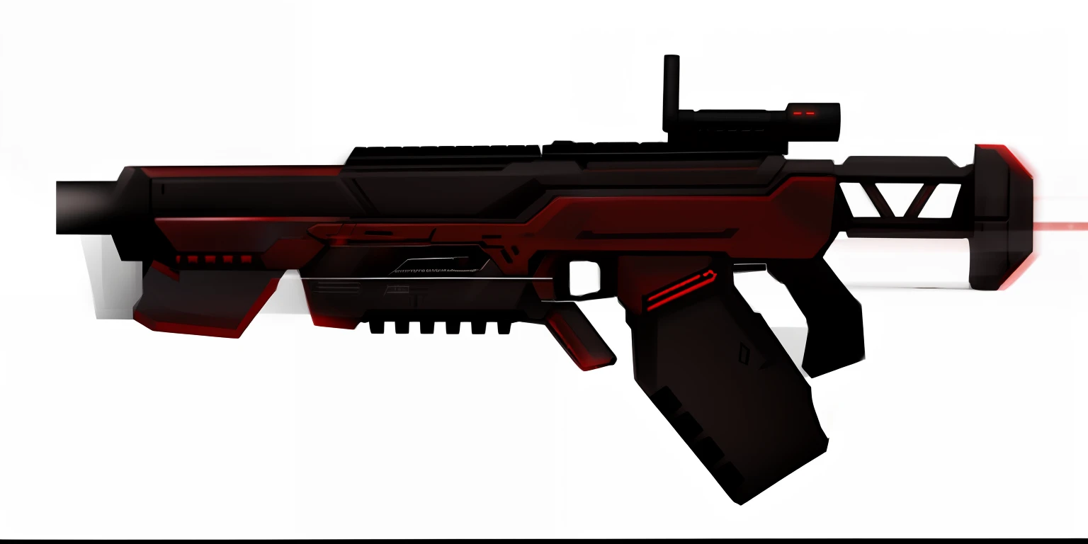 Red and black weapons,Black handle, pulse rifle, pulse rifle, futuristic assault rifle, gauss rifle, corner assault rifle, assault rifle, energy rifle, starship-troopers-rifle, SMG, laser rifles, futuristic weapon shotgun, laser rifles, 《Intrepid Covenant》Jett in , it has a red and black paint, realistic weapons, Vulkagen machine gun