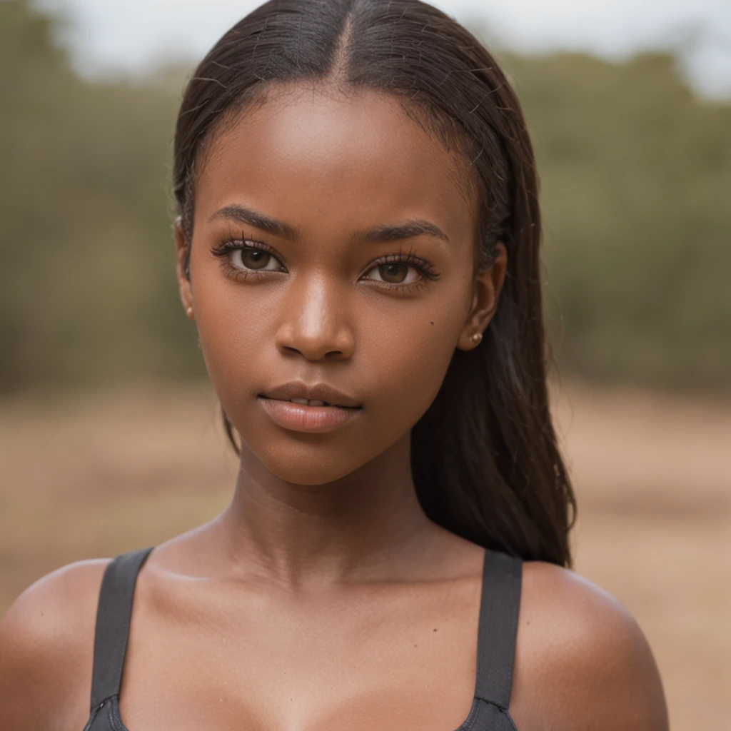 best quality, high detail, (detailed face), detailed eyes,((best quality, masterpiece)), ((2 caramel skinned African girl)), school uniform, large butt, (arms at side:1.2), groin,big hip bones, ponytail, black hair, underboob, standing, outdoors, looking at viewer,