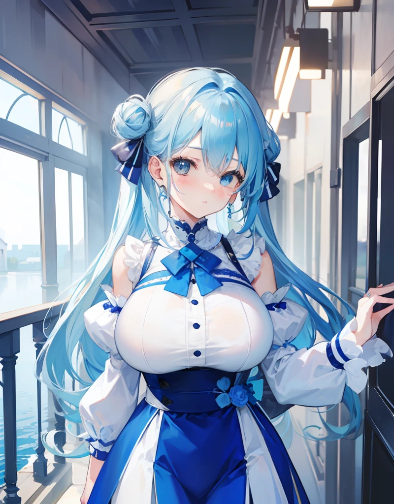 blue hairs,Blue and white clothes,Sexy big breasts,Sell cute very cute sweet girl