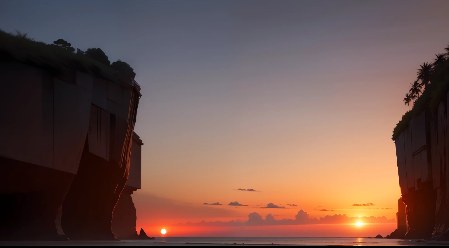 Fundo: A soft and serene sunset, com tons dourados e alaranjados no horizonte, can not have figures of people only nature better quality