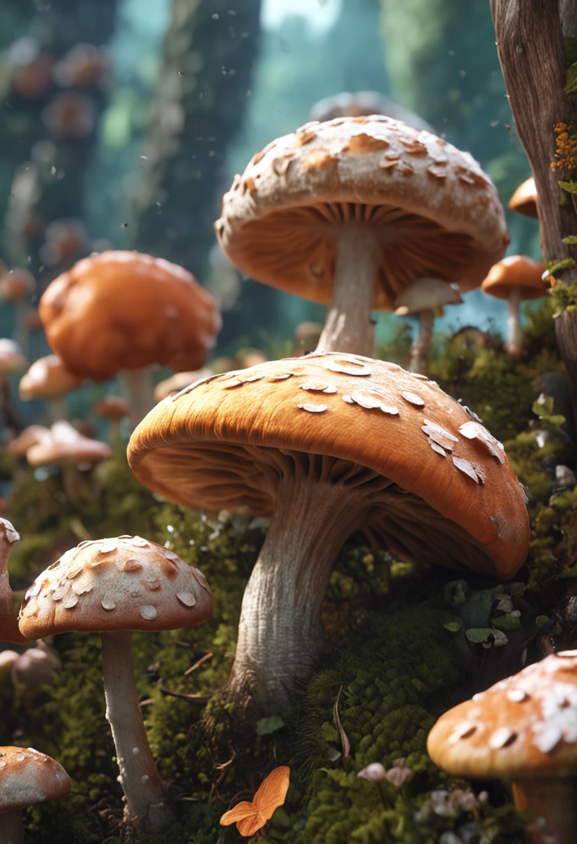 Lots of mushrooms,Cinematic photorealistic pictures, Ultra HD, Intense detail, ultra HD picture quality, The composition is perfect, Beautiful details, Meticulous and complex, Crazy details, rendering by octane, The trend is on ArtStation, 8K high-definition, photorrealistic concept art, Soft and natural sense of volume, perfect light.