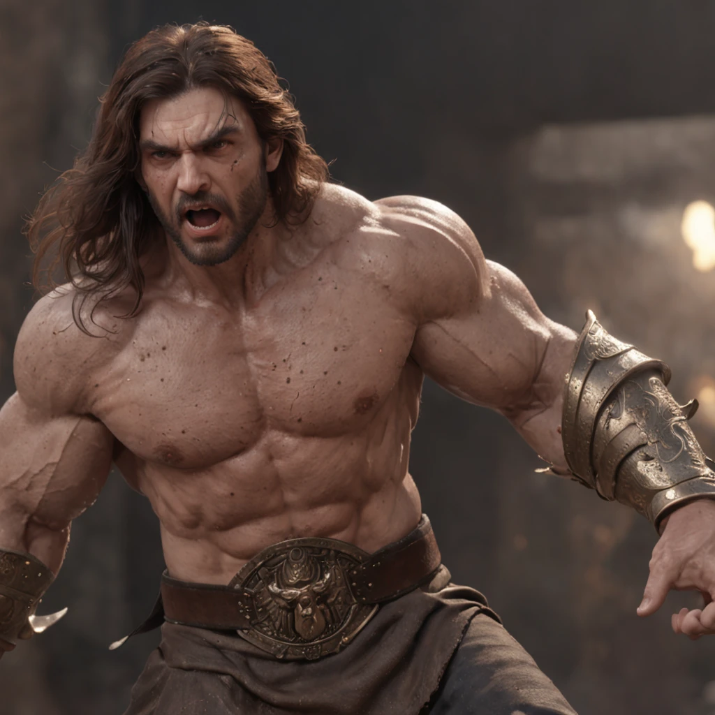 (professional 3d render:1.3) af (Realistic:1.3) most beautiful artwork photo in the world,Features soft and shiny male heroes, ((Epic hero fantasy muscle man rough wet hero angry look long hair short beard and ferocious expression in dynamic pose, Fantastic location, Majestic cluttered environment)), full body 8k unity render, action shot, skin pore, very dark lighting, heavyshading, Detailed, Detailed face, (vibrant, photograph realistic, Realistic, Dramatic, Dark, Sharp focus, 8K), (Old leather garments damaged by weathering:1.4), ((((Wear fur)))), (Intricate:1.4), decadent, (Highly detailed:1.4), Digital painting, rendering by octane, art stations, concept-art, smooth, Sharp focus, illustration, Art germ, (loish:0.23), wlop ilya kuvshinov, and greg rutkowski and alphonse mucha gracias, (Global illumination, Studio light, volumettic light), heavy rain, particles floating, lotr, fantasy, elf, full bodyesbian, ((Dark and ancient city background:1.3)),CGSesociety,art stations