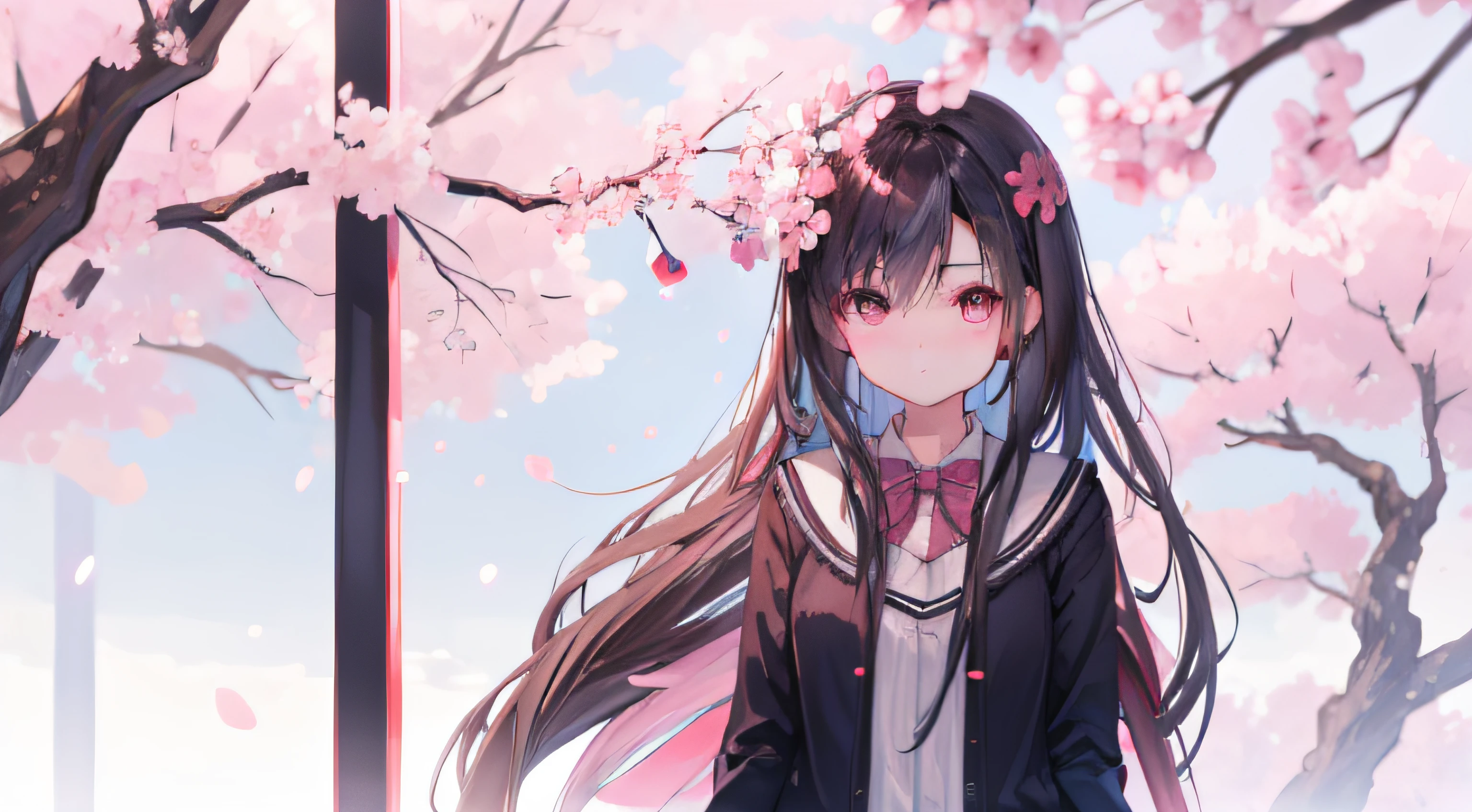 (((high high quality)))，quadratic element，s girl，adolable，Shy，Student clothing，cherry blossom tree background