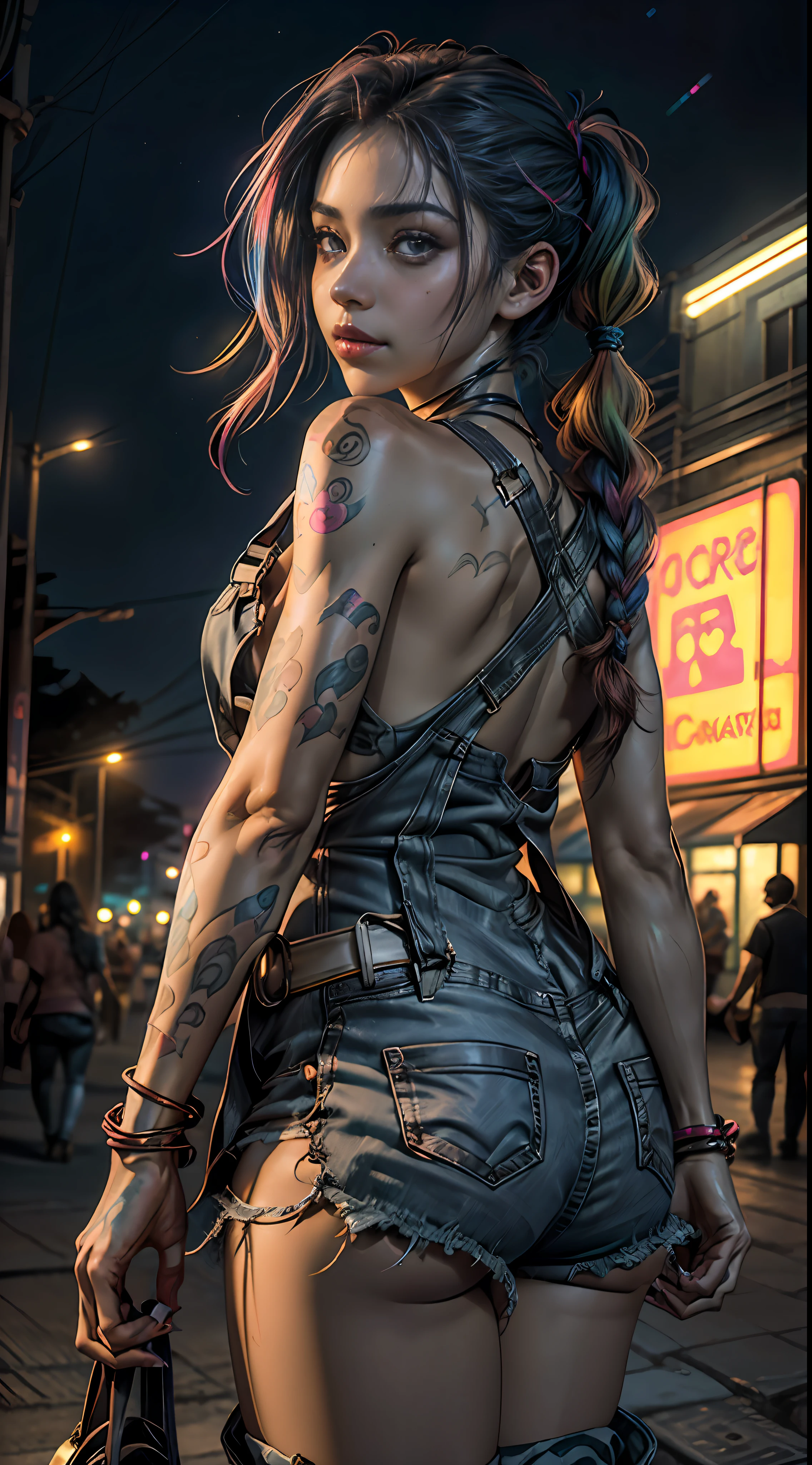scarlett johansson tattooed, photorealistic, in the streets, UHD, HDR --auto --s2