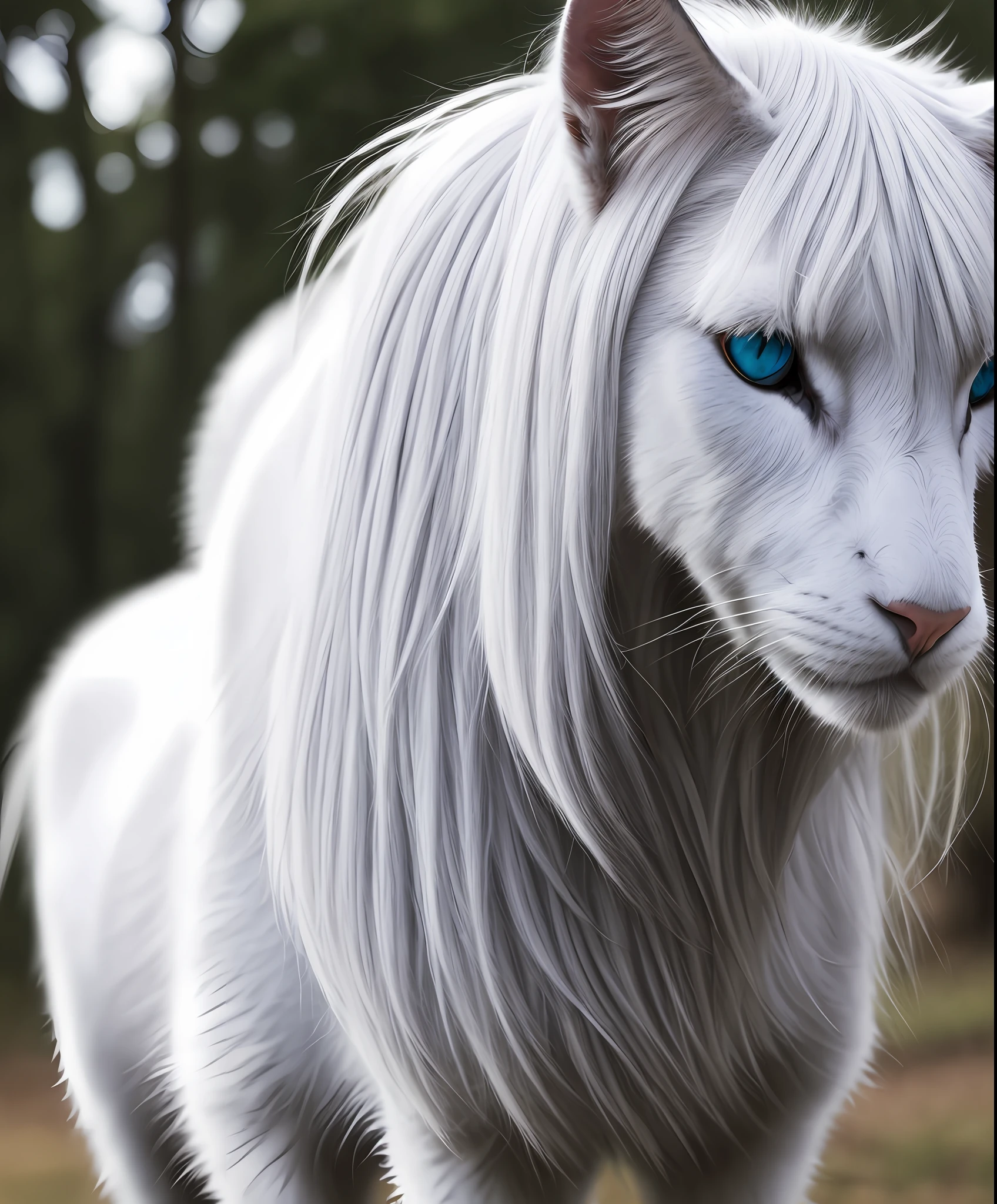 White hair，cat ear，One eye is golden，One eye is blue，There are with bells，horse tailed