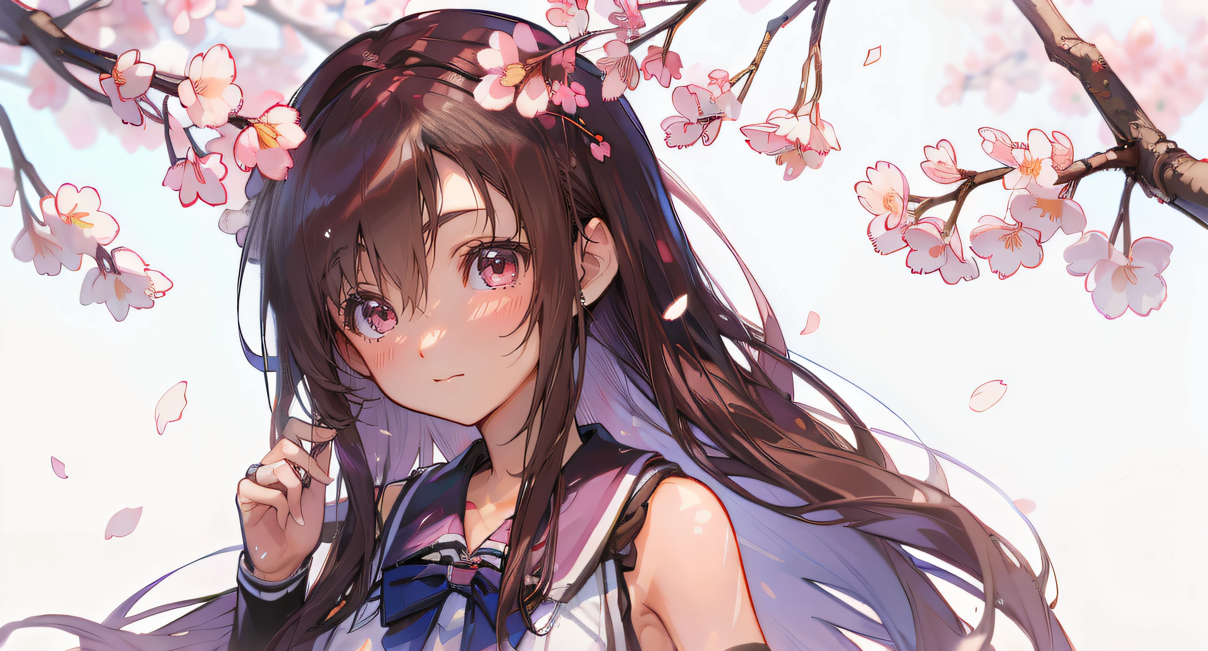 (((high high quality))),quadratic element,s girl,adolable,Shy,Student clothing,cherry blossom tree background