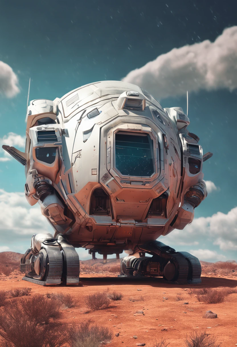 The spacecraft landed on a small hill  (Style digital art), Digital art, epic look at your scene, Photorealism