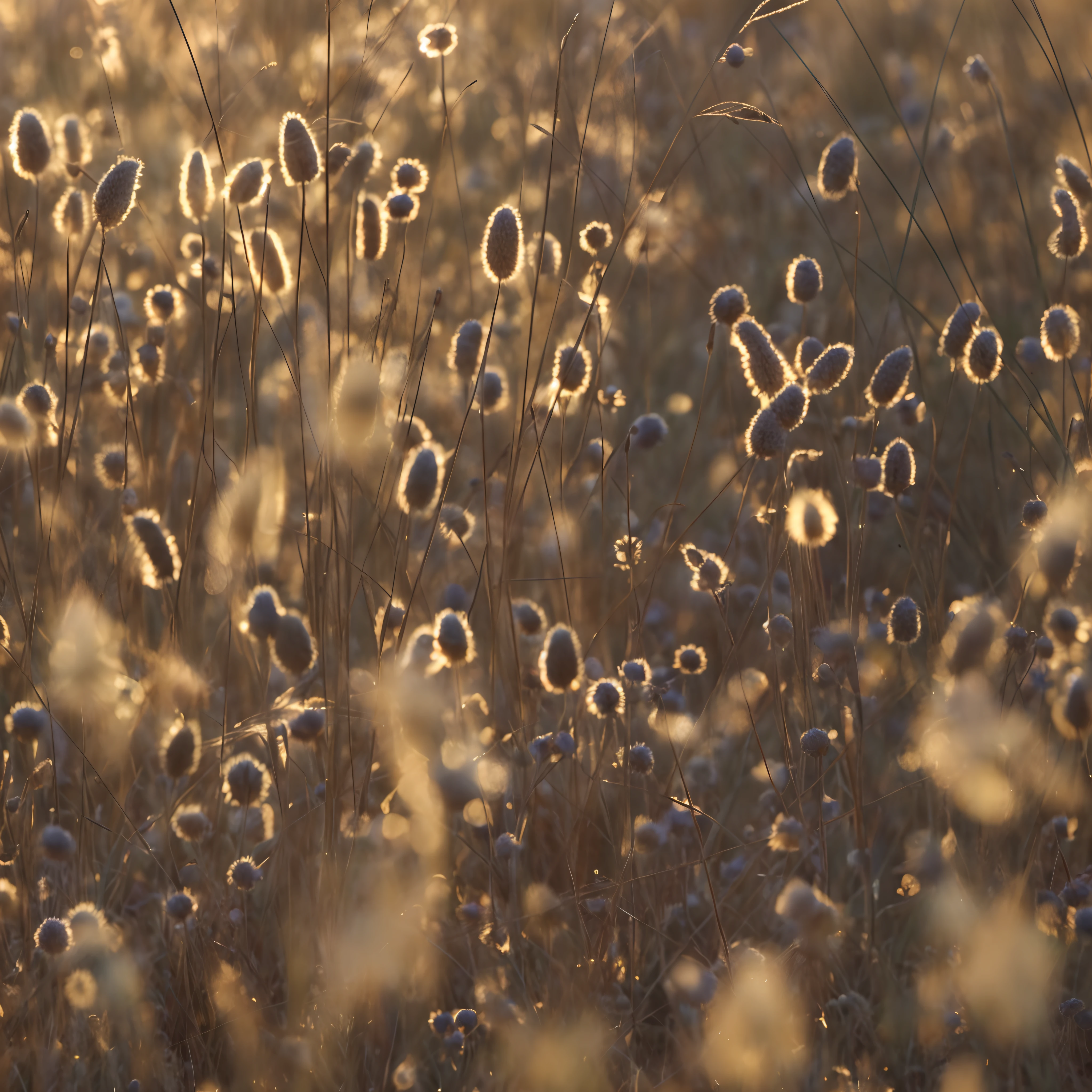 arafed image of a field of grass with a lot of flowers, fairy circles, softly backlit, soft morning light, soft golden light, wildflowers and grasses, in soft dreamy light at sunset, soft autumn sunlight, at golden hour, soft sunlight dappling, sunlight glistening, ethereal back light, filtered evening light, golden hour”, golden hour intricate, meadow