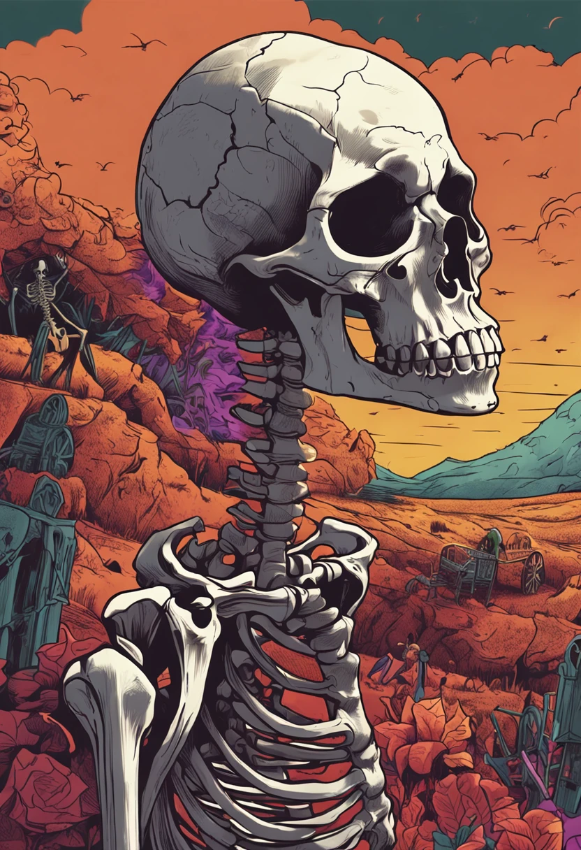 (CheeseOnTopStyle Magenta cheese), (Red skeleton) <lora:CheeseOnTopStyle:0.8>, in oasis location