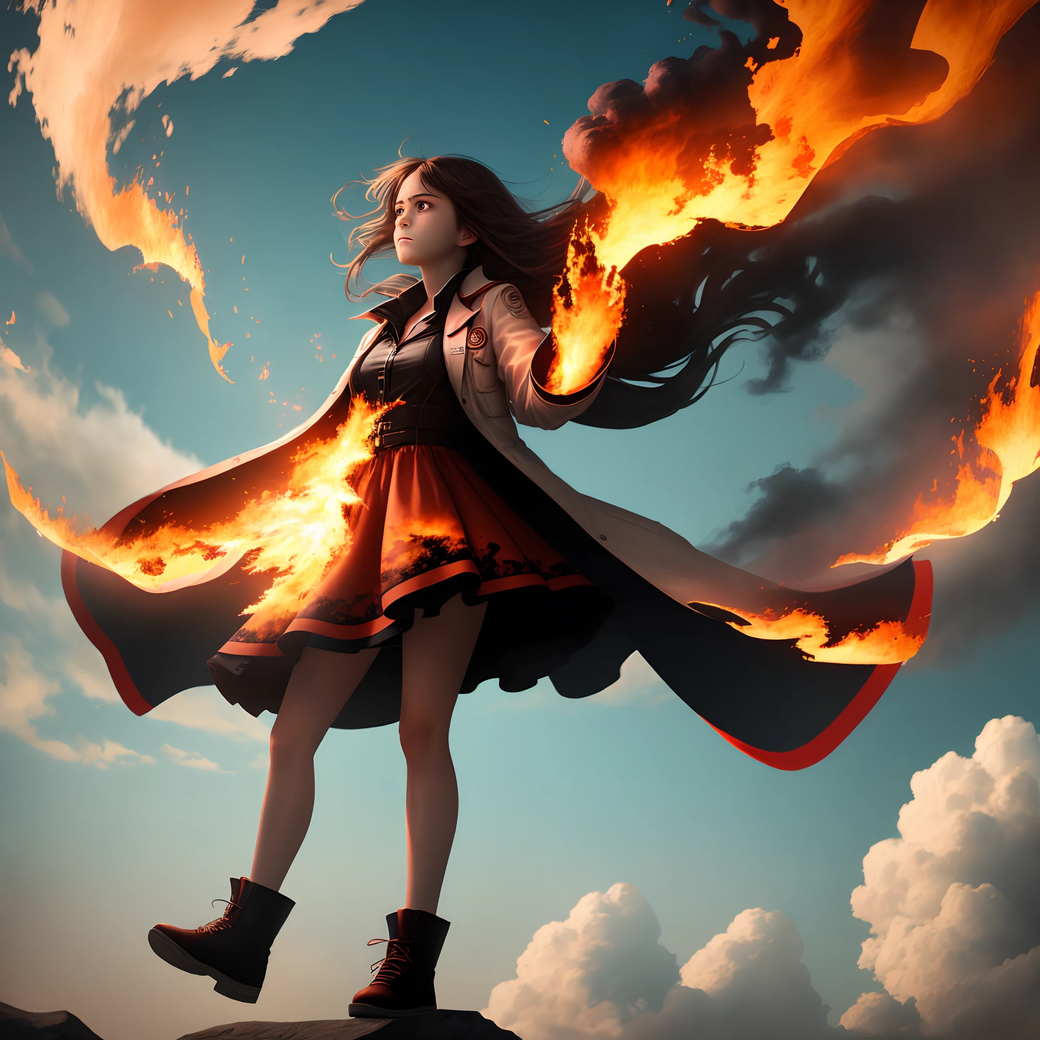 A clouds of fire like a girl blown by the wind