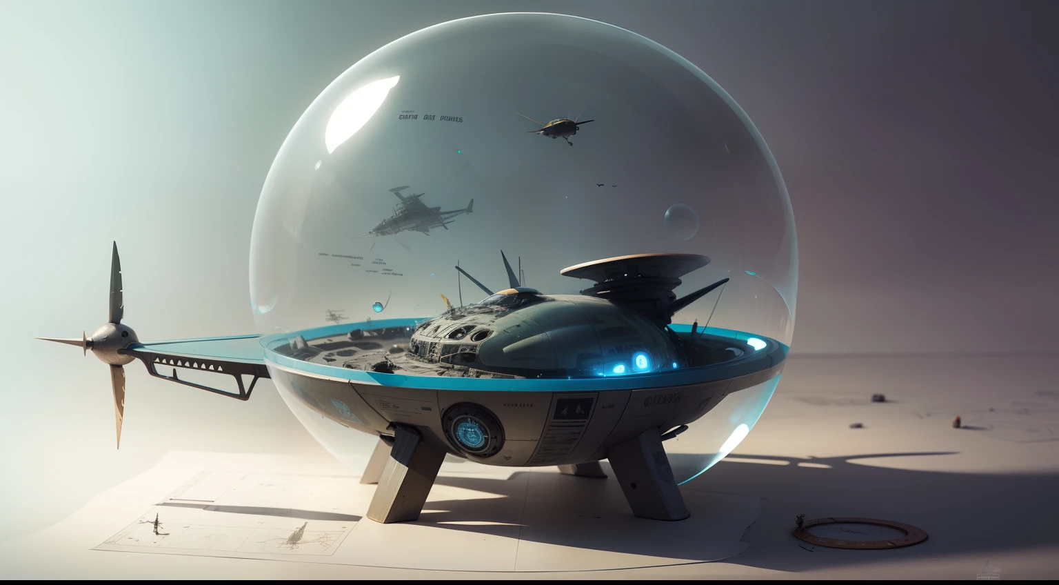 Bubble transparent aircraft，The perfect blend of creatures，venat，Nipple Ring，Rough old，Cartographic，Schematic description，annotated，Hand drawn design drawings