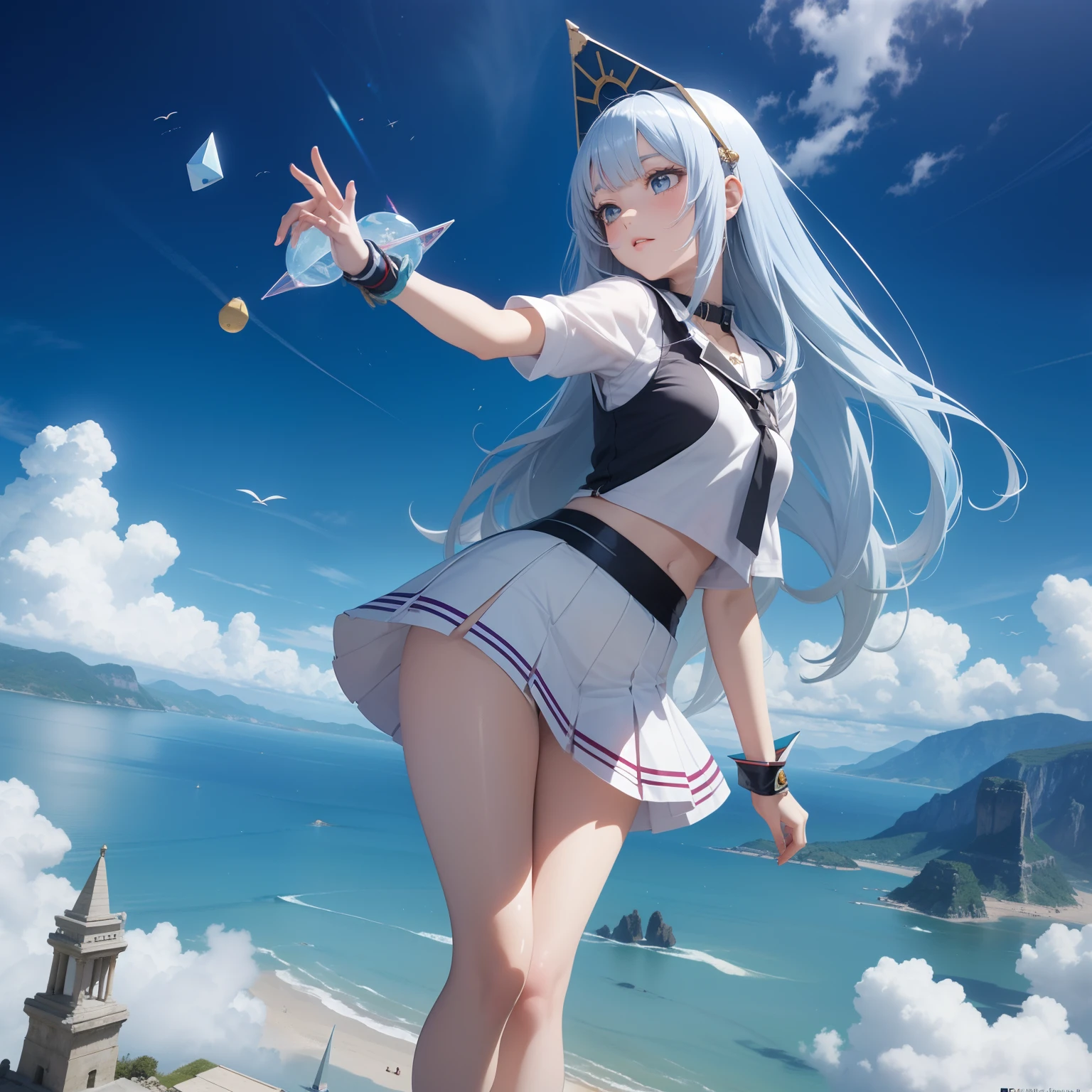 Sulamith Wülfing Anime surreal wondrous strange Whimsical Sci-Fi Fantasy Miniskirt schoolgirl a beauty girl solo girl, very short skirt, Near and far law Ancient curved perspective Planar perspective in the Renaissance The huge three-dimensional study of geometry palla column Triangular cone Convex body Hemiregular polyhedra Catalan Solids Delta polygon Chessboard