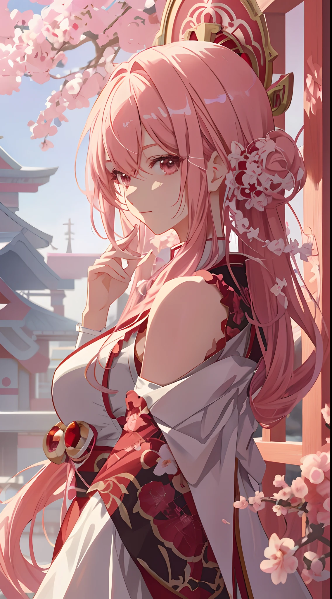 Anime girl with pink hair and white dress and red and white background, beautiful and seductive anime woman, Detailed digital anime art, seductive anime girls, Detailed anime artwork, Guviz, clean and meticulous anime art, Beautiful anime girl, Anime fantasy illustration, Beautiful anime artwork, trending on cgstation, Anime fantasy artwork, Anime goddess, detailed anime art, anime illustration