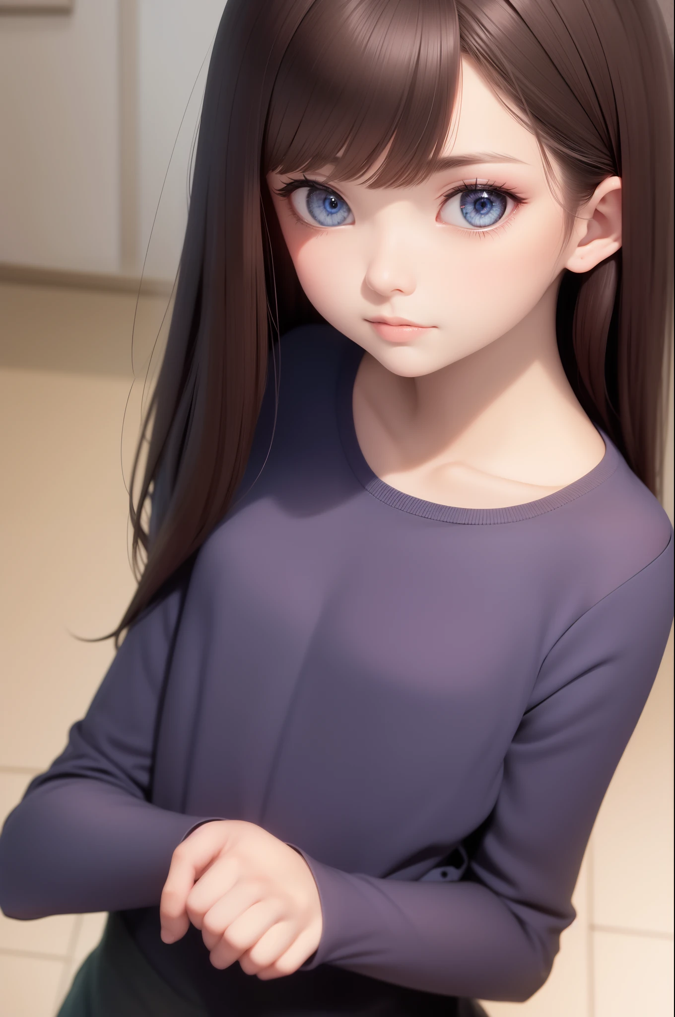 best quality, masterpiece, black hair, blue eyes, looking up, upper body