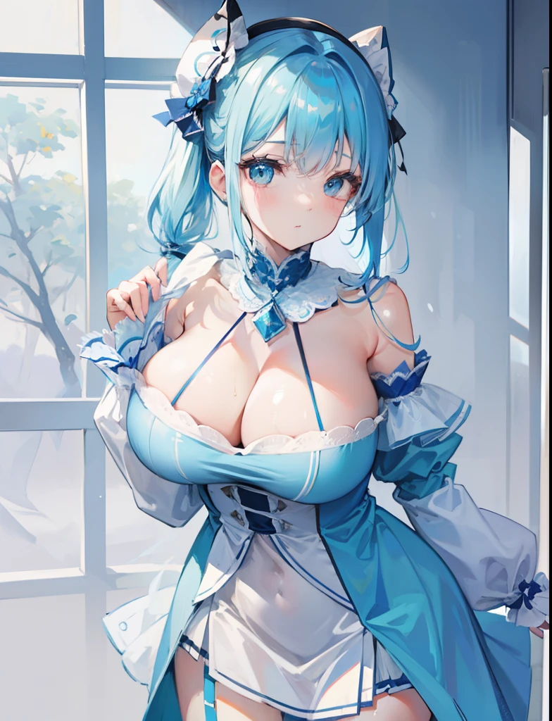 blue hairs,Blue and white clothes,Sexy big breasts,Sell cute very cute sweet girl