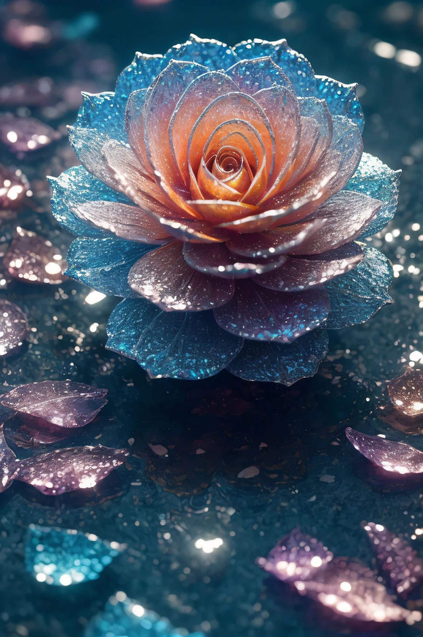 1 crystal flower,On the surface of the water，（gradient backgrounds：1.3）， fanciful, galaxias, cleanness, glittery, glittery, splendor, Colorful, Amazing photography, dramatic  lighting, photo-realism, ultra - detailed, 4k, depth of fields, A high resolution