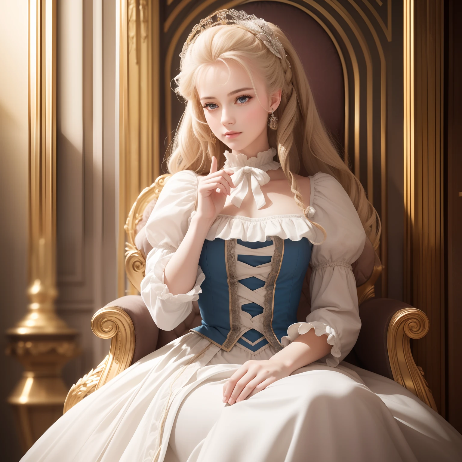 top-quality(Highest Quality) , High quality(hiquality)　etc ○○ detailed – ○○ details ultra detailed(Ultra-fine ) , Extremely detailed(Extremely detailed) , Finely detailed(Fine-grained)　etc ○○ res – ○○ resolution ultra high res(超A high resolution) , very high res(hight resolution)　etc Realistic – Realistic Photorealistic – photorealistic beautiful – beautiful 4k , 8K , 16K – 4K image quality , 8K , 16k distinct – clearly Best Aesthetic – Supremely Aesthetic ，Marie Antoinette，Palace of Versailles，medieval times，ue，（（1girl in）），up hairstyle，French dress，（（Ankle-length long dress）），rokoko，pannier，hoop skirt，Perfect fingers