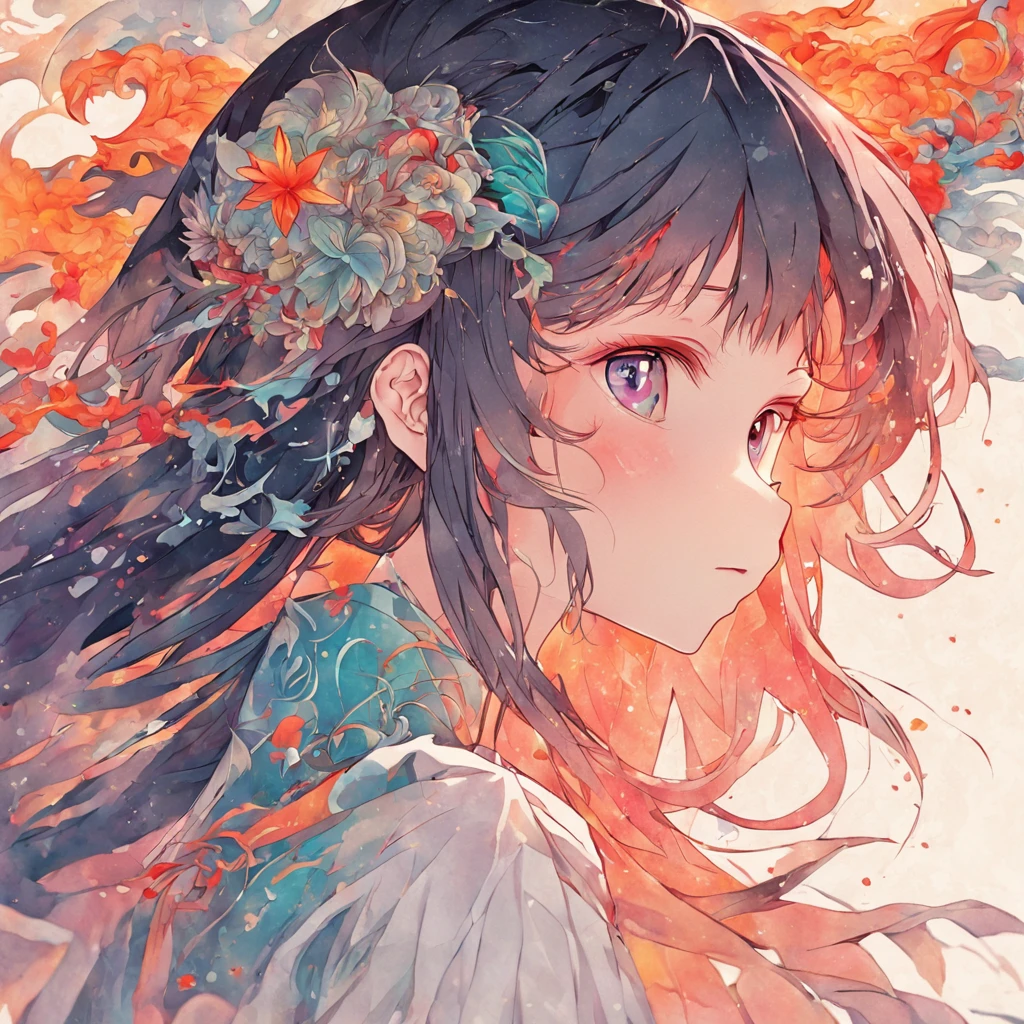 (White background:1.4),(Silhouette of a girl's head, Eyes closed, colorfull long hair, Oriental elements)，(Chinese illustration:1.3，paper art:1.3, Quilted paper art:1.2),( reasonable design, Clear lines, High sharpness,Best quality, Very detailed, Masterpiece, movie light effect, 4K )