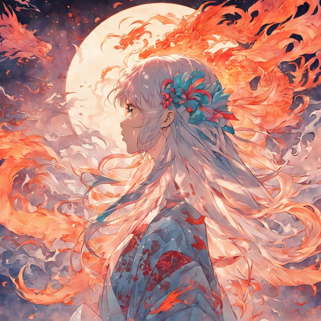 (White background:1.4),(Silhouette of a girl's head, Eyes closed, colorfull long hair, Oriental elements),(Chinese illustration:1.3,paper art:1.3, Quilted paper art:1.2),( reasonable design, Clear lines, High sharpness,Best quality, Very detailed, Masterpiece, movie light effect, 4K )