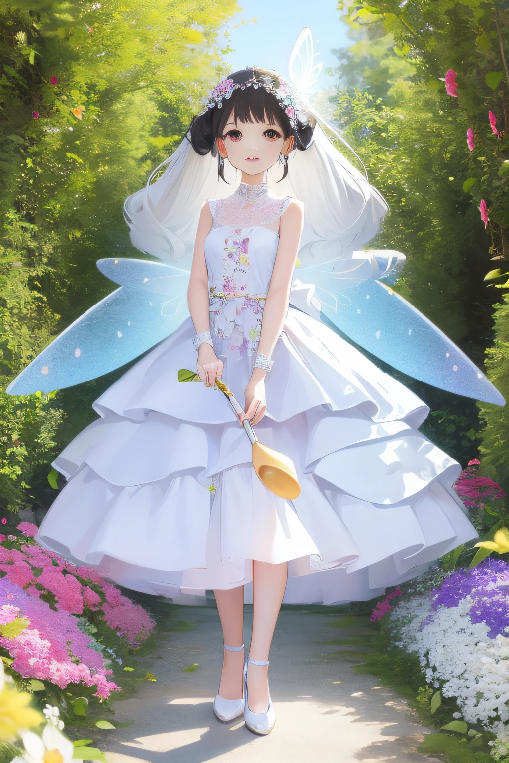 Flower fairy, Transparent colorful wings, Magic wand