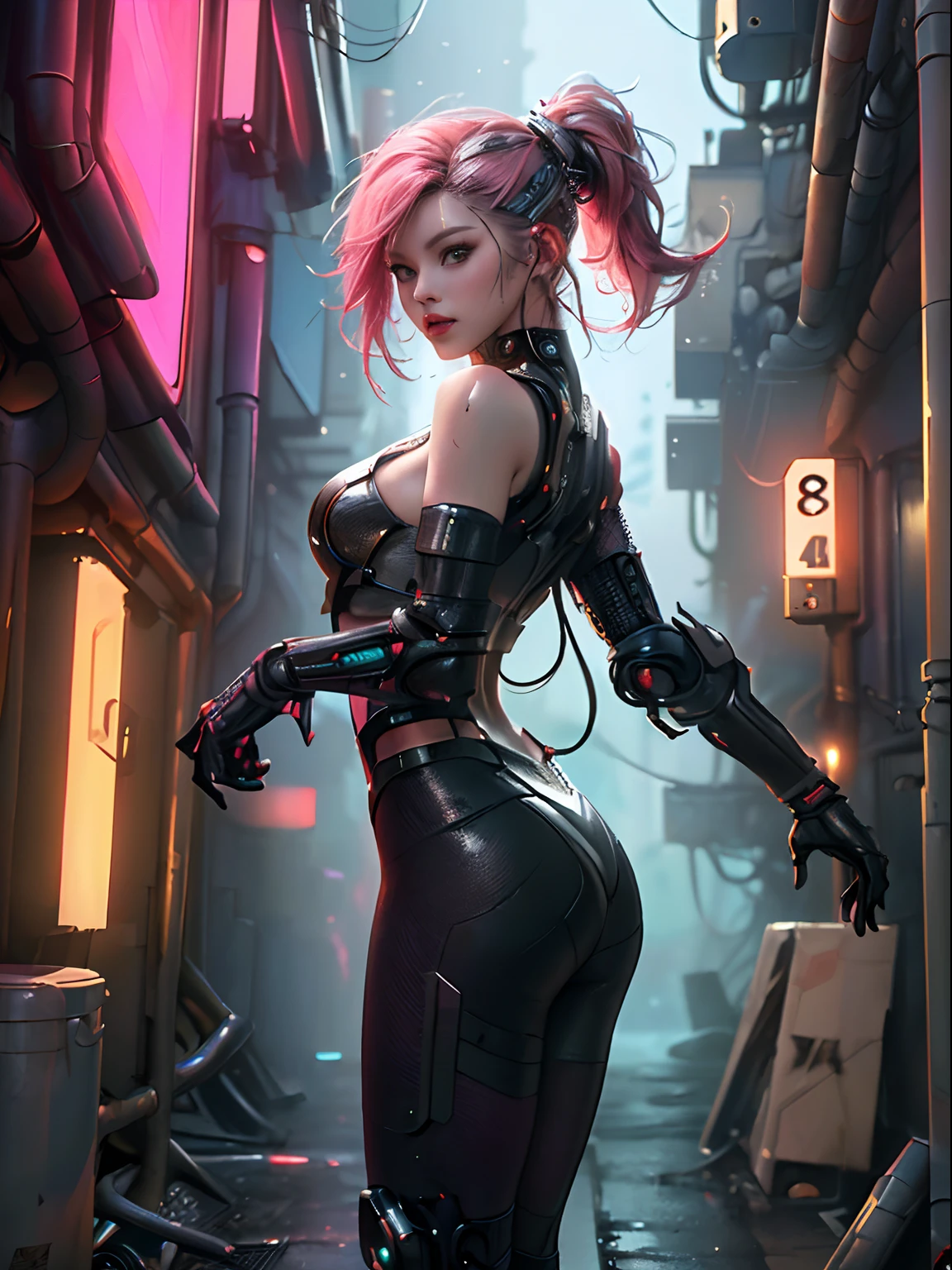 cyber punk Girl,(top-quality、8K、32K、masterpiece、nffsw:1.3)、(The ultra -The high-definition)、(Photorealsitic:1.4)、Raw photography,Charming perfect figure,actionpose:1.2,Detailed cyberpunk fashion、World of Cyberpunk,depth of fields,blurry backround,、