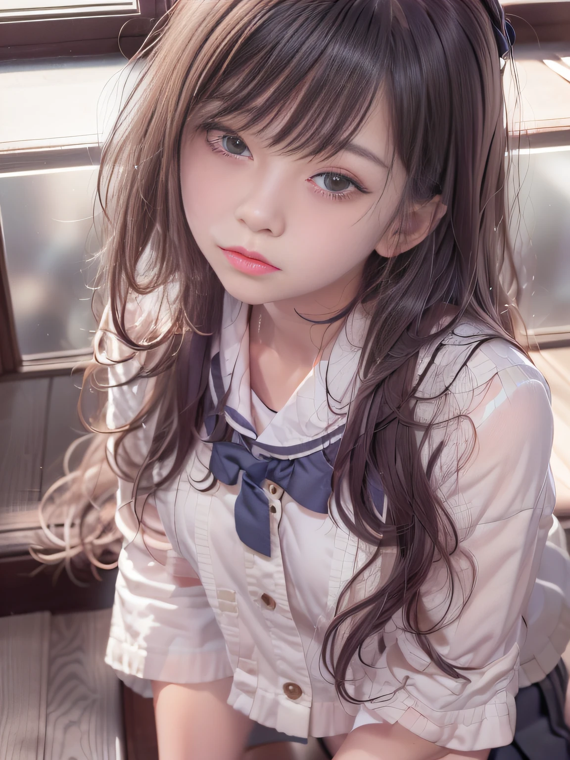 Loli anime girl, Realistic Shadows, Detailed skin, Very small breasts, Black Hair, Very detailed, 8kのVery detailedな顔, perfect face shape, Perfect Lips, Perfect Nose, Correcting Beautiful Eyes, watching viewer, White shirt, Hair Flower, masterpiece, highest quality, Single woman, No bra, No panties, alone