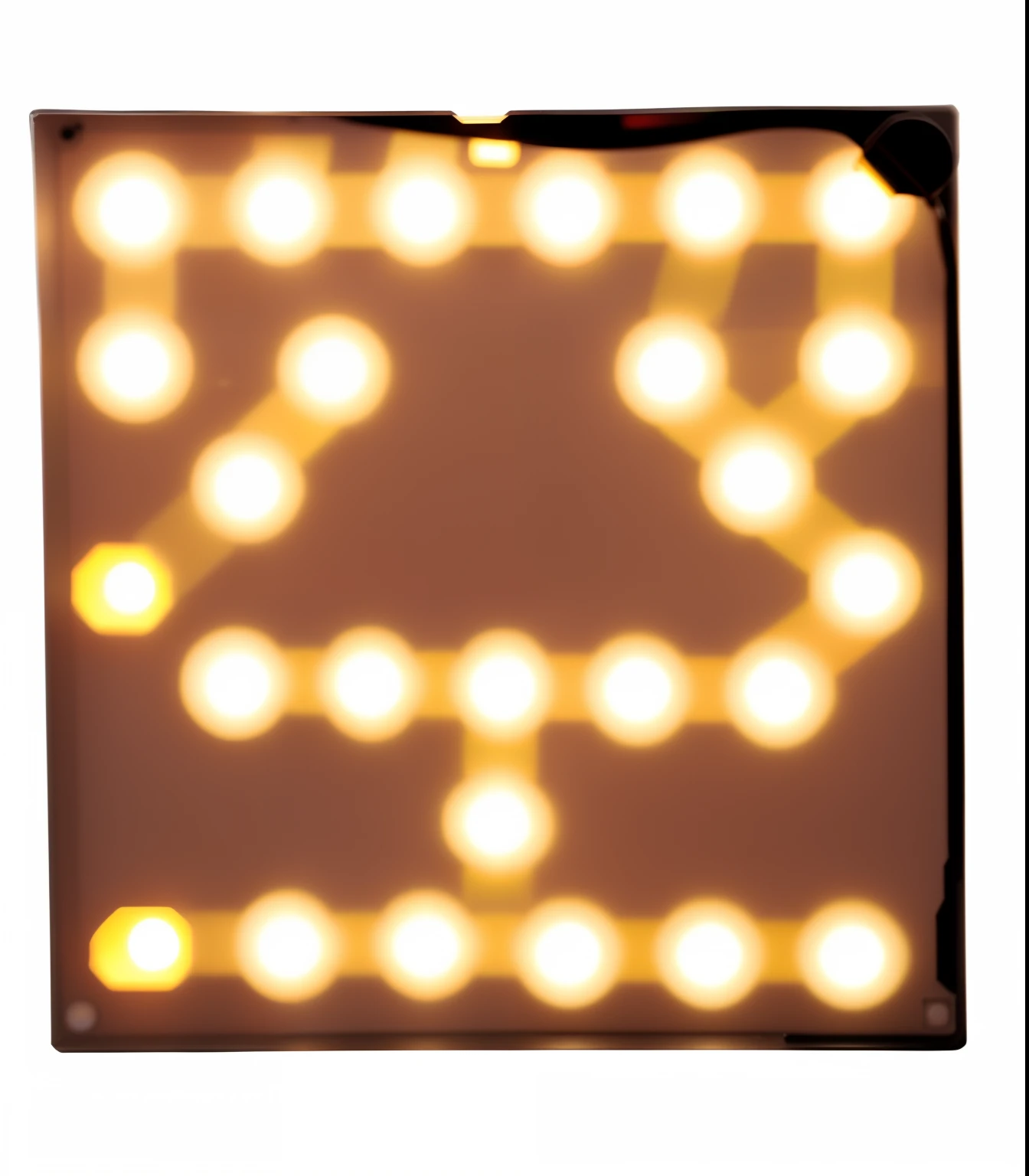 There is a picture of a square light display, Skin made of LED lighting, emitting diodes, LED, glowing atari sign, Soft diffuse light, Fluorescent spots, heavy jpeg artifact blurry, With spark circuit, LED, conway's game of life, Flashing fluorescent lights, very soft diffuse lights, Soft diffuse light