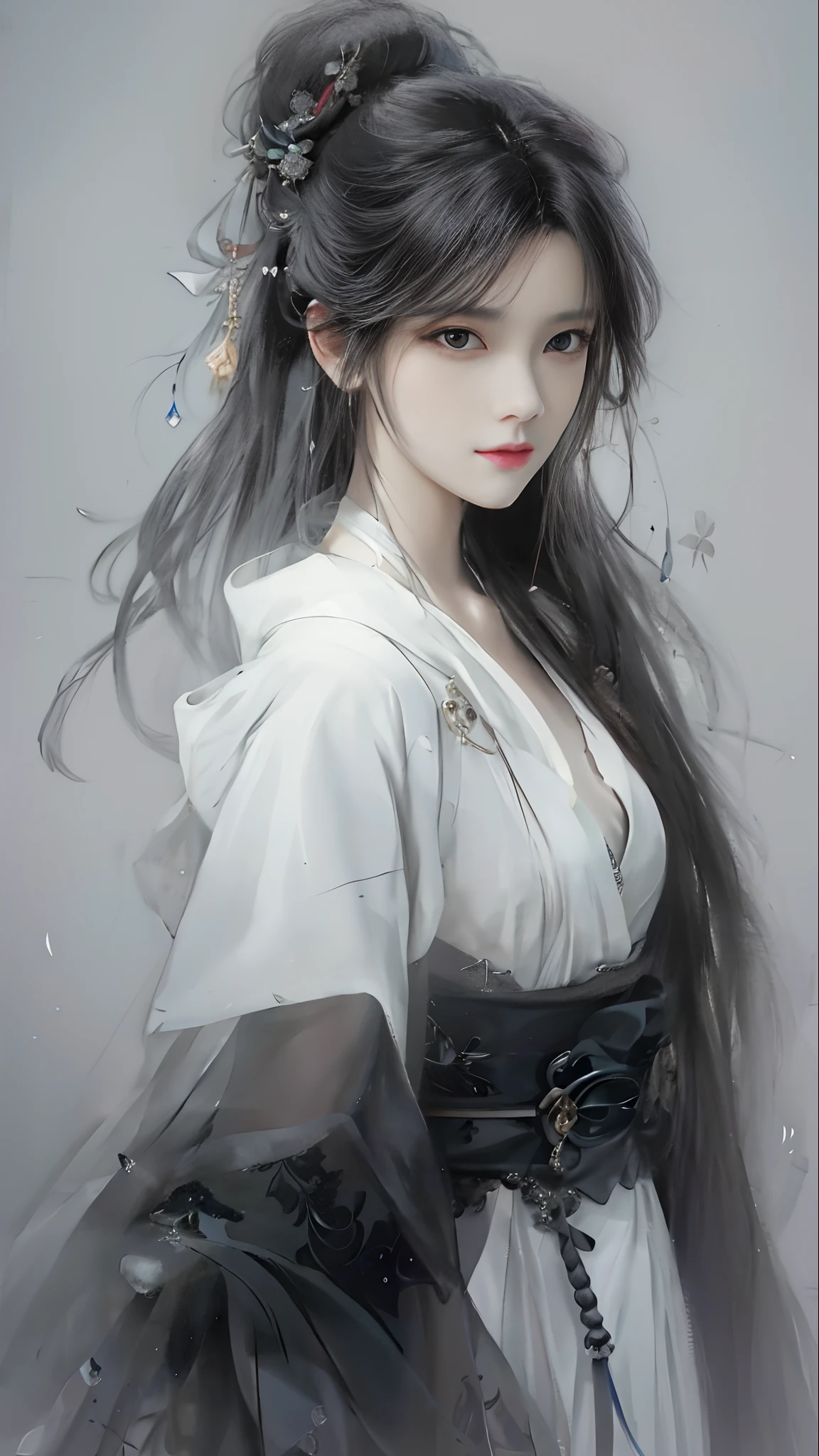 a painting of a woman with long hair wearing a white dress, beautiful character painting, guweiz, artwork in the style of guweiz, by Yang J, by Fan Qi, by Zhang Han, by Zeng Jing, by Zhou Wenjing, guweiz masterpiece, by Li Song, beautiful anime portrait, by Ye Xin, by Song Xu