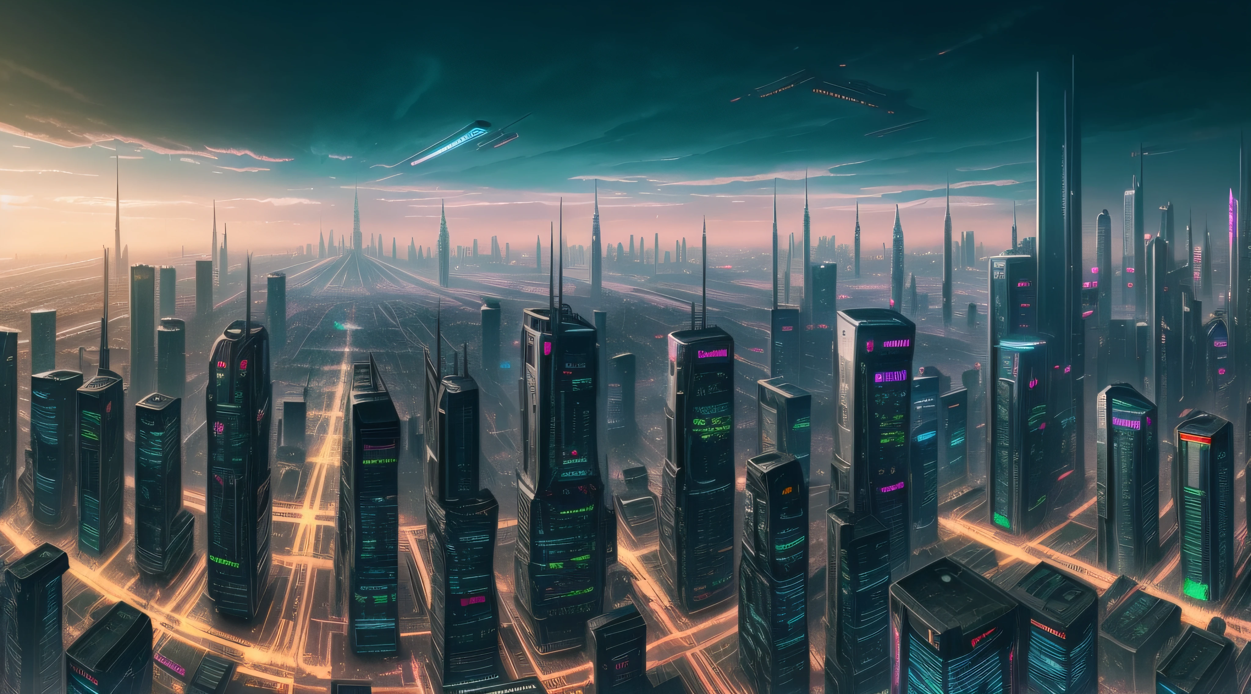 A city with many tall buildings and trains on tracks, dark futuristic city, in fantasy sci - fi city, Futuristic city landscape, cyberpunk cathedral, dark cyberpunk metropolis, in a futuristic cyberpunk city, sci fi city, Cyberpunk metropolis, cyberpunk city landscape, futuristic metropolis, cyberpunk city landscape, sci fi city, Cyberpunk city, Futuristic city landscape, futuristic dystopian city