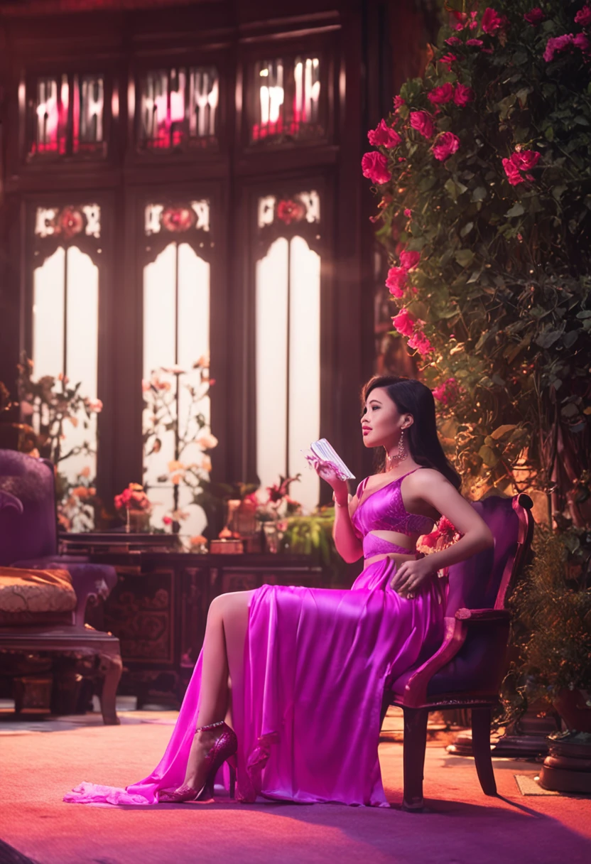 brunette color hair,short detailed hair,Ear ring,Be red in the face,Purple pupils,chineseidol,white stockings,duck sitting,inside in room,校服,seminude,Lori huge breasts cleavage,No underwear