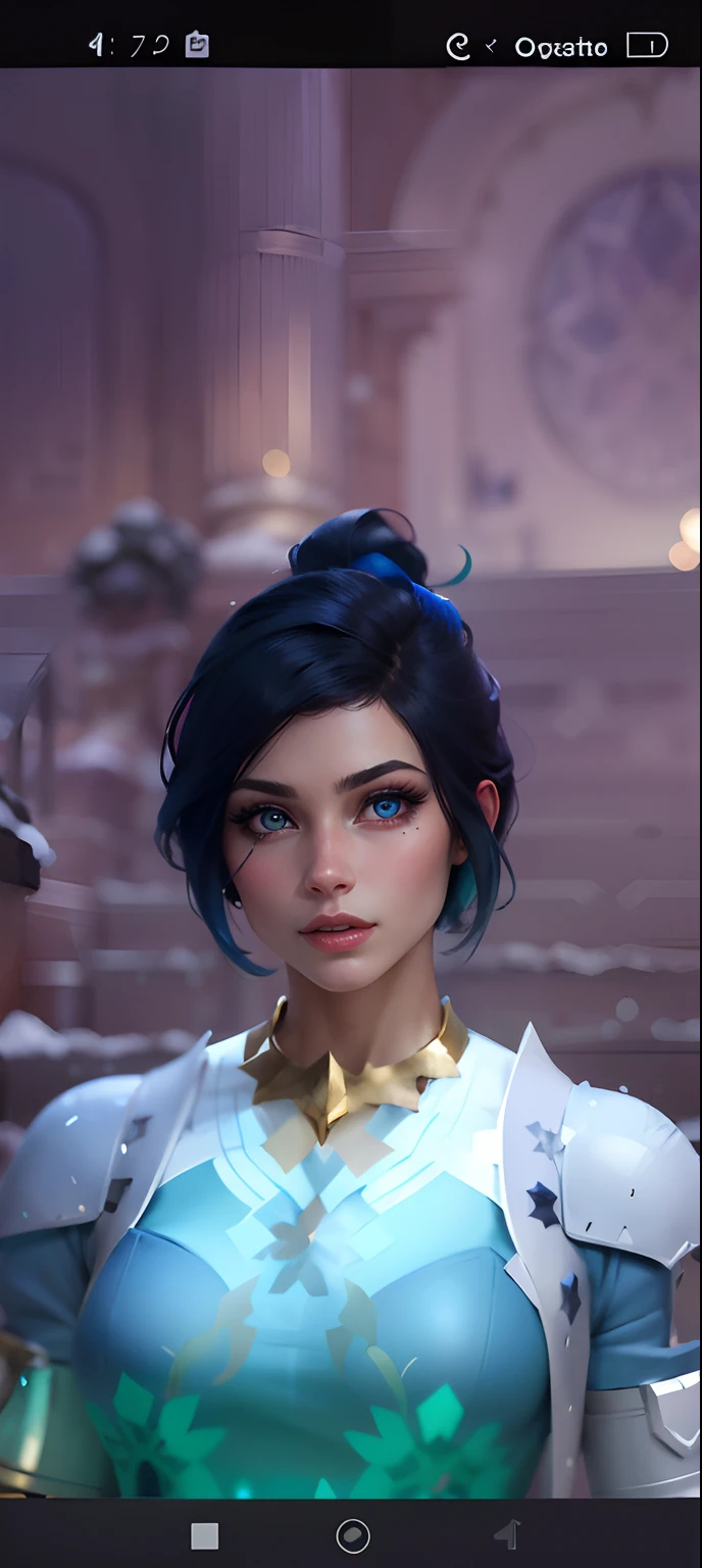 a close up of a person in a blue dress with a blue hair, short blue haired woman, ingame image, cattie - brie of mithril hall, brigitte, avatar image, zenra taliyah, inspired by Adélaïde Victoire Hall, taliyah, pharah, alluring mesmer woman, ethereal vaporous tan skin, icey snow background, snow, ice, hd, high quality, masterpiece, snow background beautiful snow, ice, 4k, bloom, , beautiful blue eye, heterochromia, one brown eye and one blue eyes, beautiful brown eye