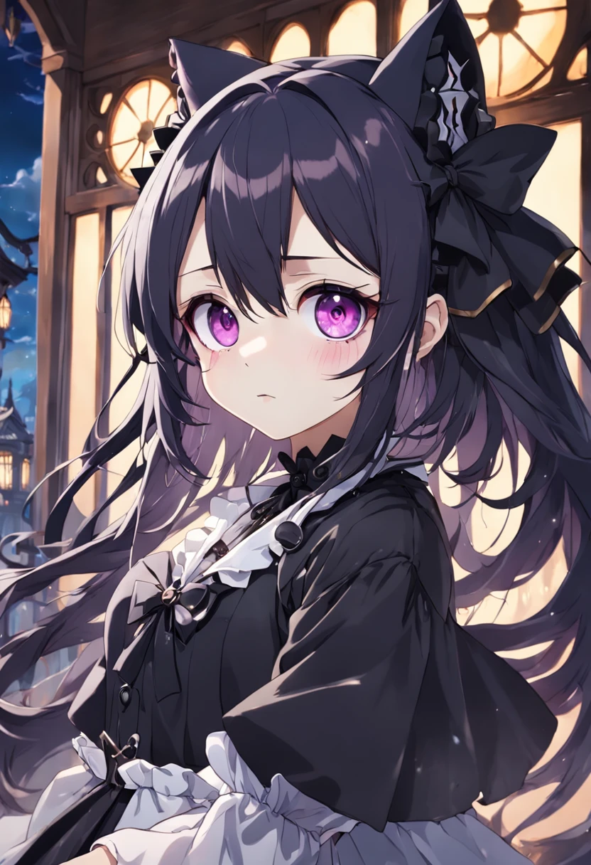 Anime girl sixteen years old，Wear a white eye patch over the right eye，Secondary disease，Wearing a black Gothic Lolita