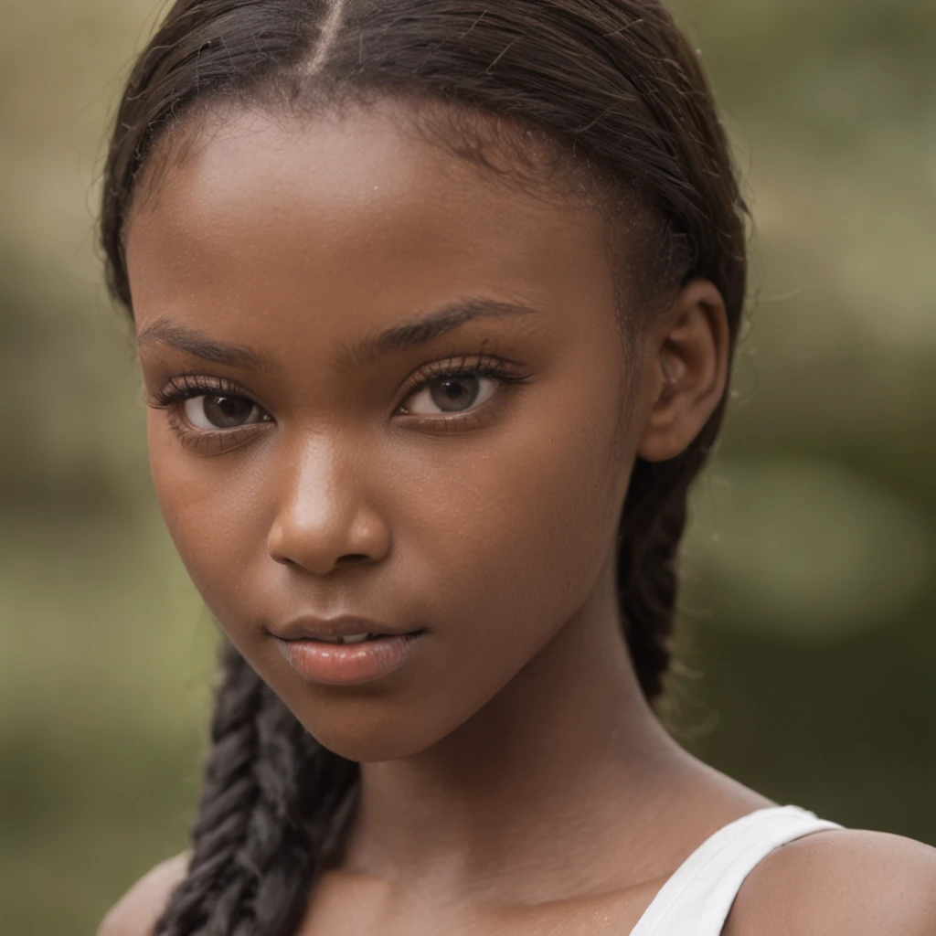 best quality, high detail, (detailed face), detailed eyes,((best quality, masterpiece)), ((2 caramel skinned African girl)), school uniform, large butt, (arms at side:1.2), groin,big hip bones, ponytail, black hair, (((underboob))), standing, outdoors, looking at viewer,