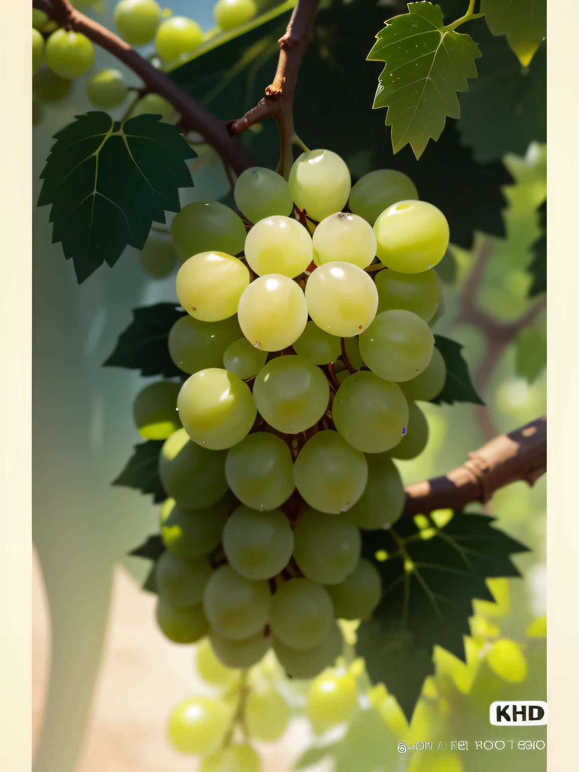 A bunch of green grapes with water droplets,k hd,The fruit is full,The contour is sharp