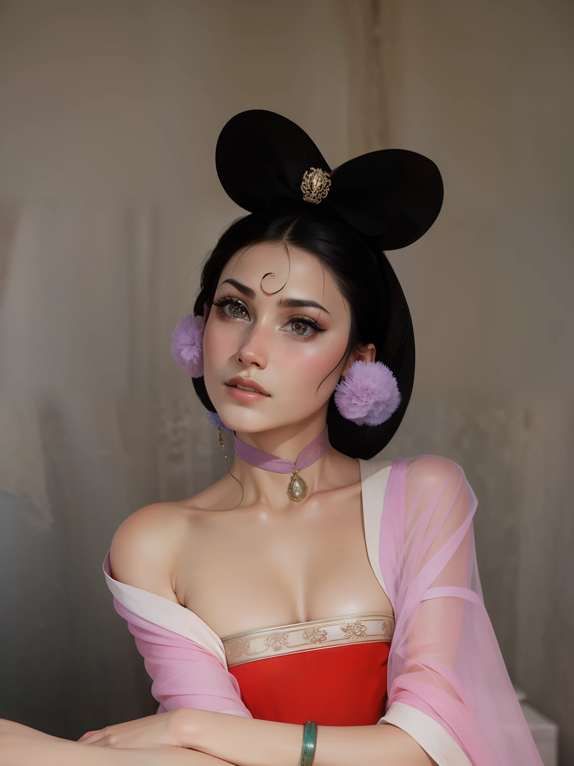 Antique beauty，In the background is an ancient palace curtain
