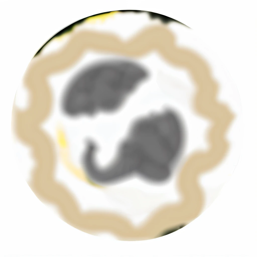 There is a picture of two elephants in a circle,, ancient symbol behind it,, fetus, zoomed out very far, computer - generated, discord pfp, an ai generated image