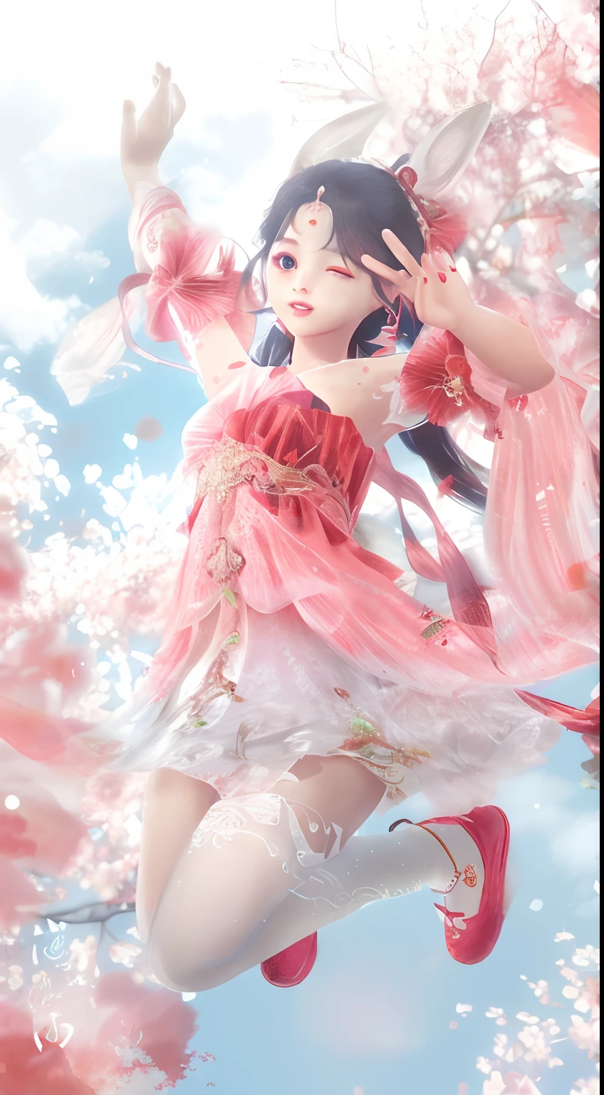 Anime girl in pink dress flying in the air, 🌺 CGSesociety, flowing sakura-colored silk, Guviz, trending on cgstation, Guviz-style artwork, beautiful fantasy anime, Beautiful digital artwork, Beautiful anime, Palace ， A girl in Hanfu, cute anime waifu in a nice dress, Guweiz in Pixiv ArtStation